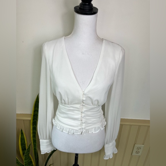 E.ssue White Blouse Small Bridal Brunch Ruffle Top Balletcore Coquette - Picture 1 of 11
